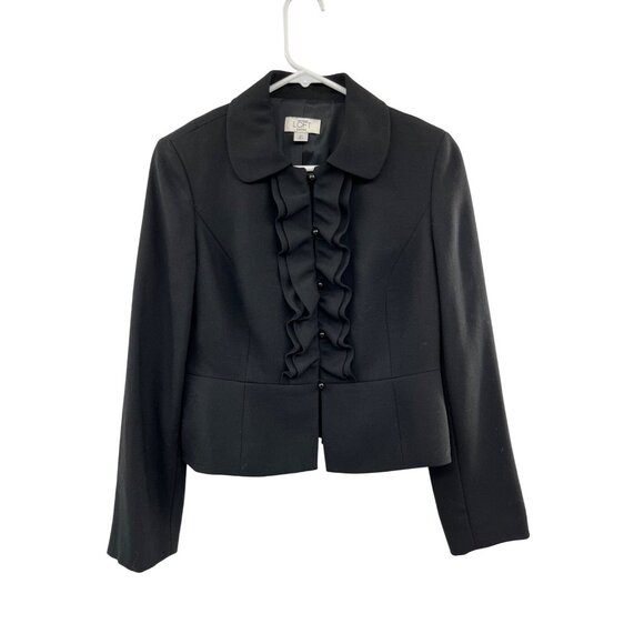 Ann Taylor Jackets & Blazers - Vintage Ann Taylor Loft Petites Jacket Womens 6P Used Black Lined Ruffled Front